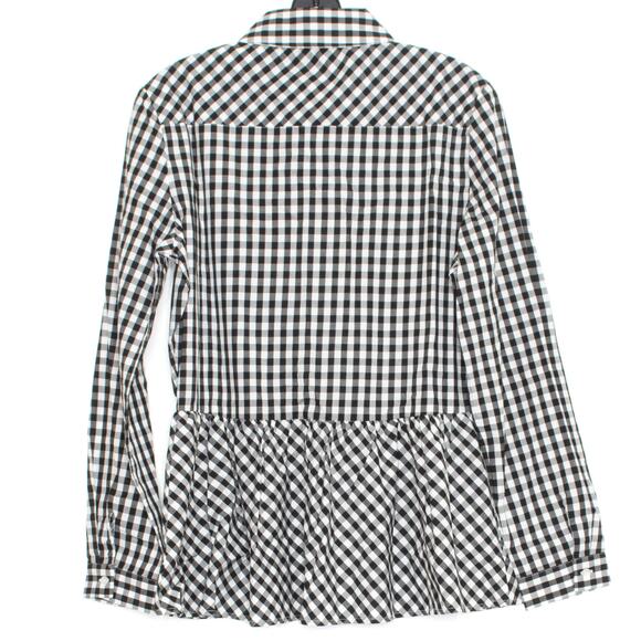 NWOT Boston Proper Womens Top Hidden Button Up Peplum Gingham Black White 10 FD - Picture 2 of 2